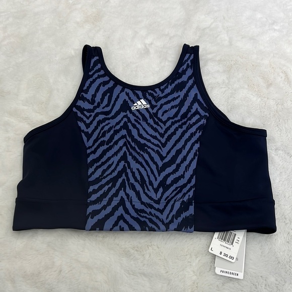 Adidas cropped athletic top size L NWT blue and purple scooped back with mesh - Picture 1 of 13